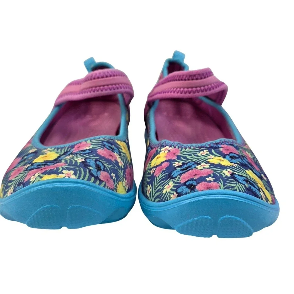 Crocs Mary Jane Flats Girls Floral Print Pink Blue Rubber Shoes Size 13